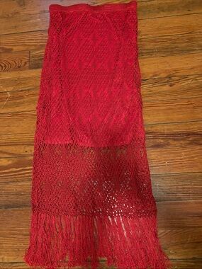 Red Crochet Maxi Skirt - Women